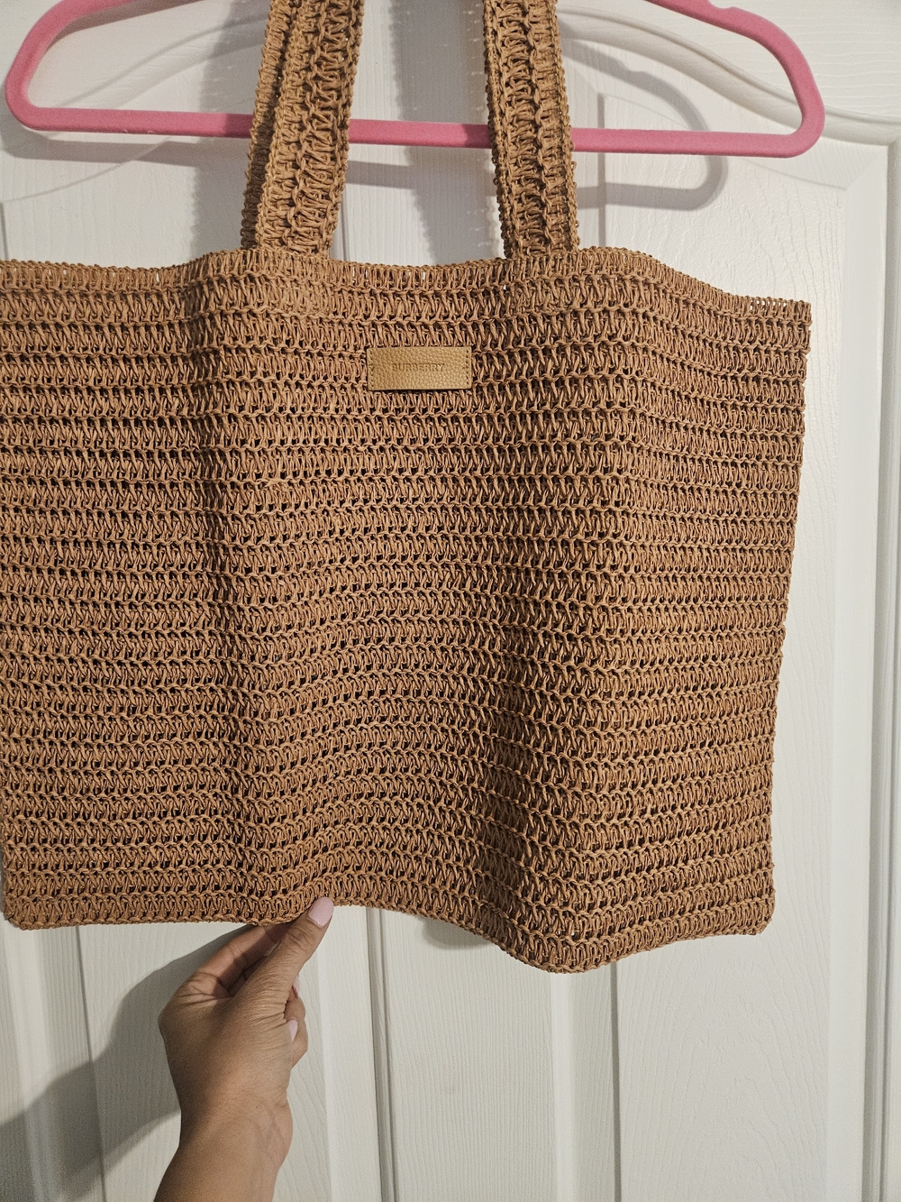 Burberry Textured Woven Tote Bag in Tan